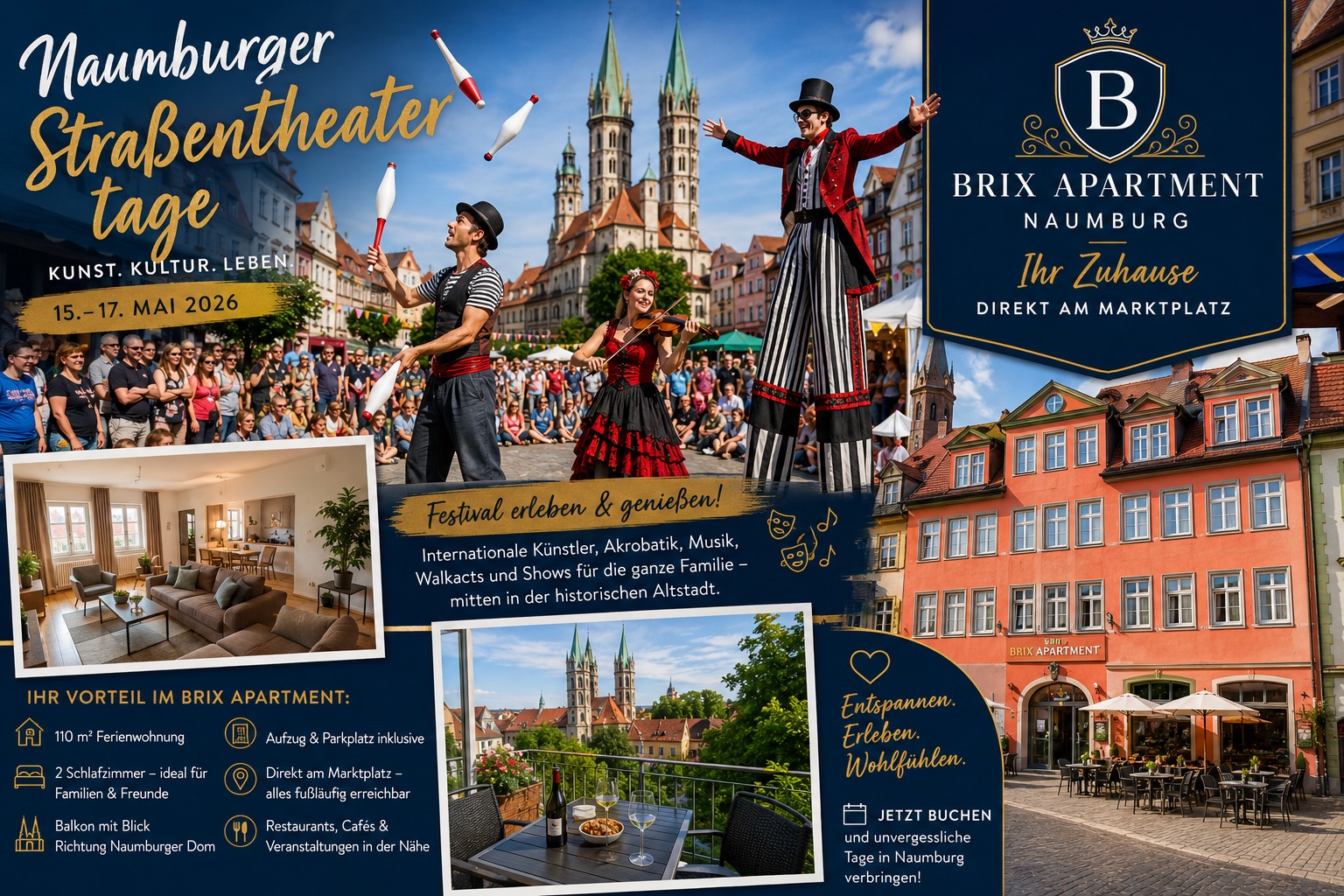 Naumburger Straßentheatertage erleben & stilvoll wohnen im Brix Apartment